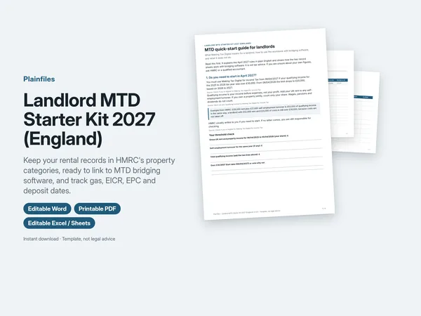Landlord MTD Starter Kit 2027 product image showing the quick-start guide pages
