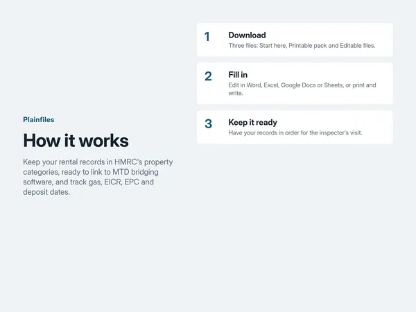 How it works: download, fill in, keep your records in order