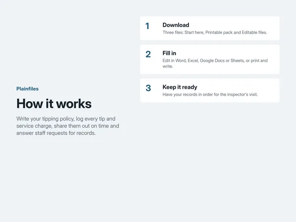 How it works: download, fill in, keep your records in order
